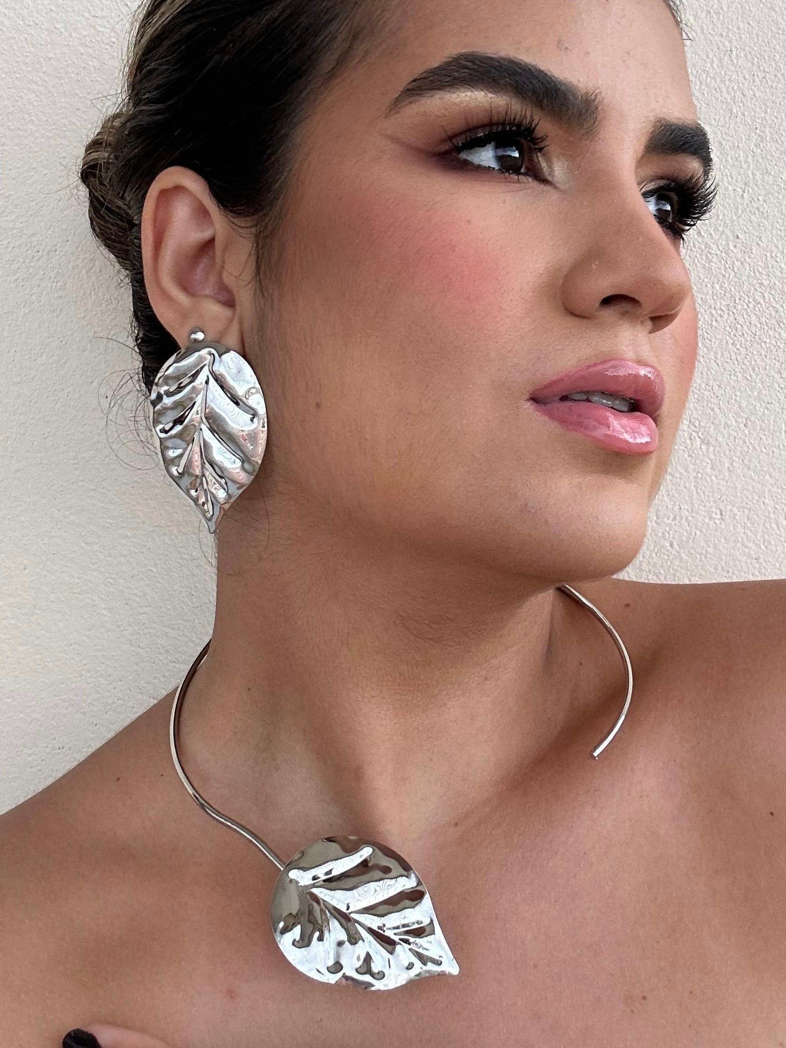 Conjunto Folhas Prata - Banho de verniz