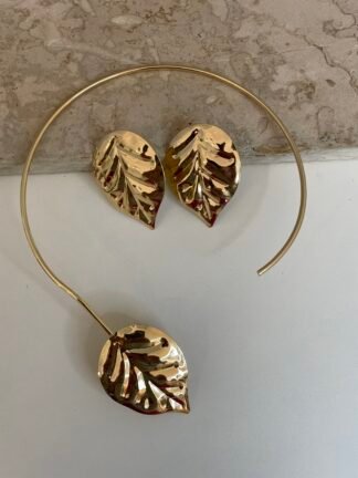 Conjunto Folhas dourado - Banho de verniz