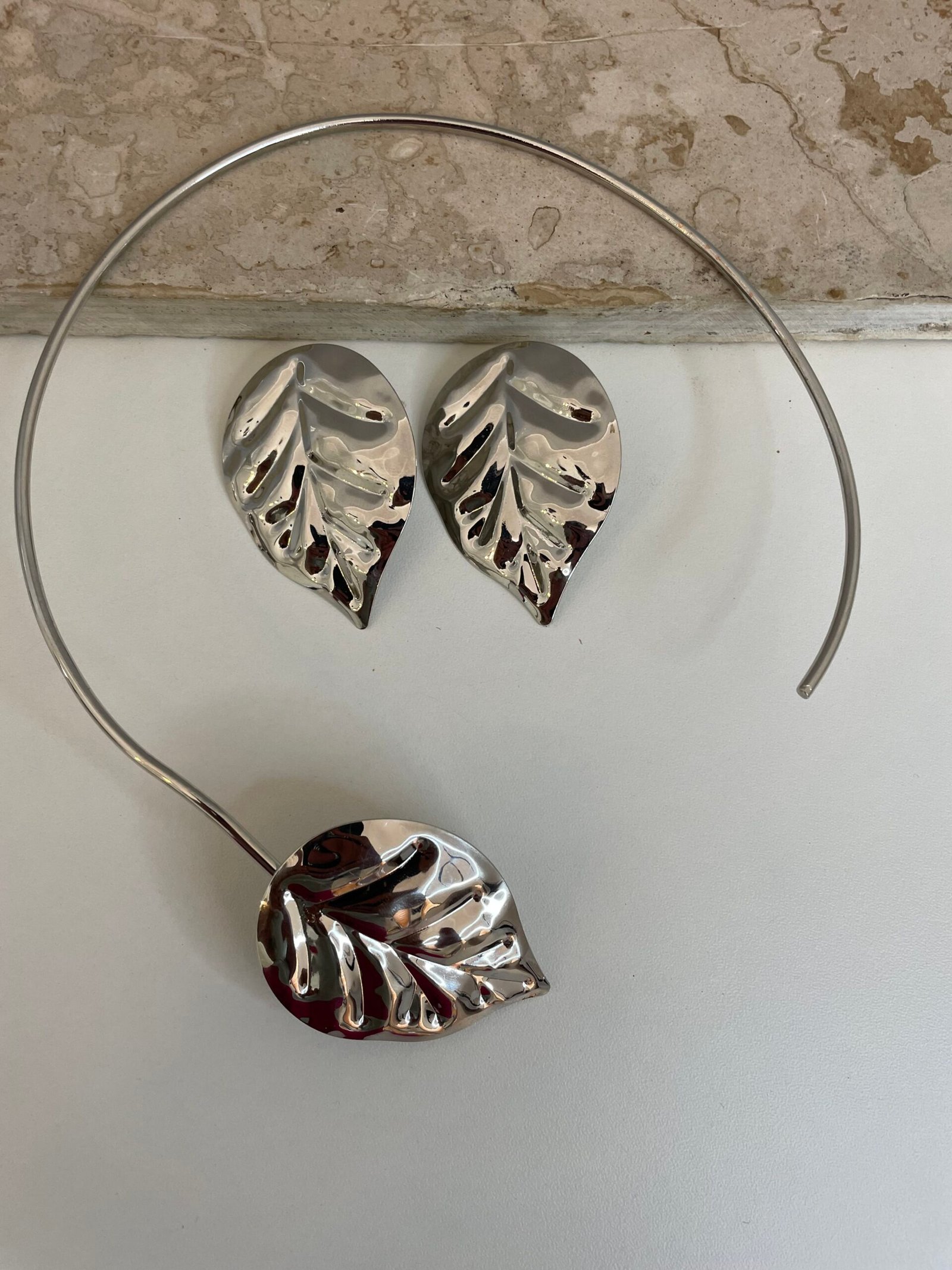 Conjunto Folhas Prata - Banho de verniz - Imagem 2